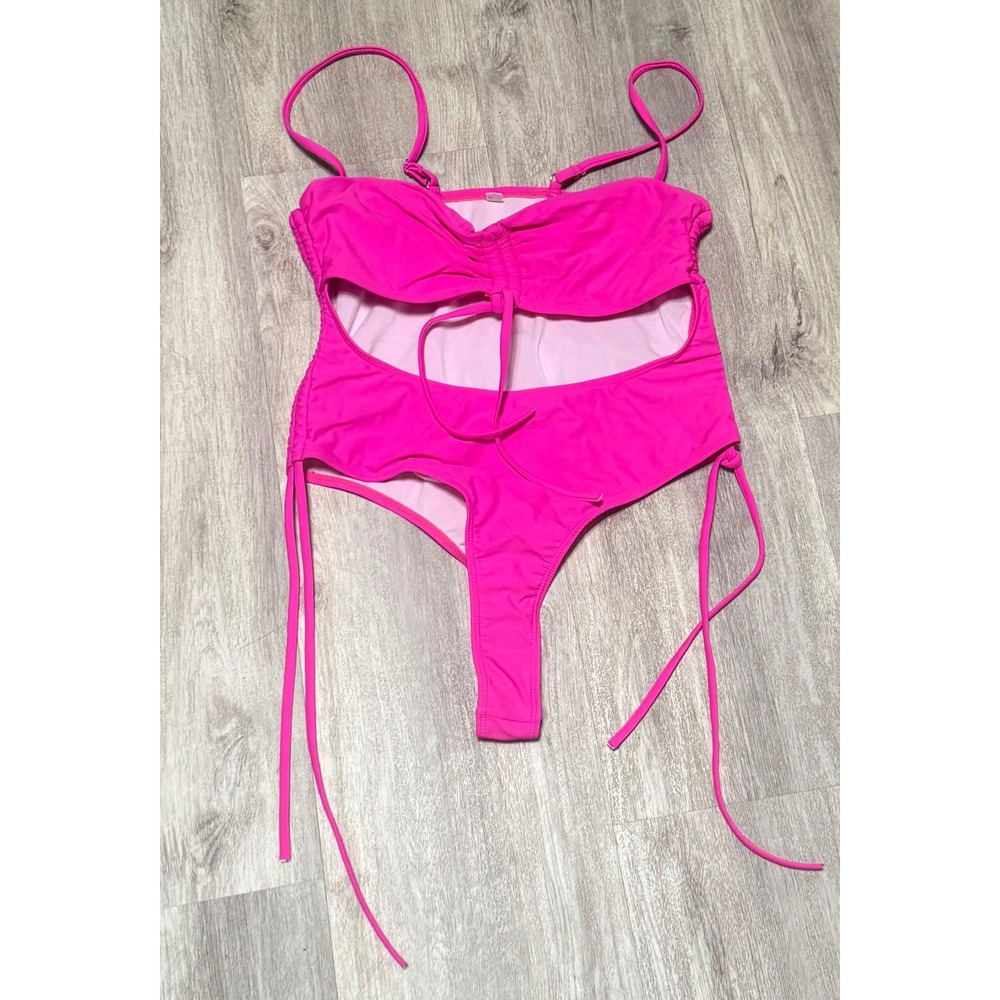 XL neon pink one piece cutout bathing suit